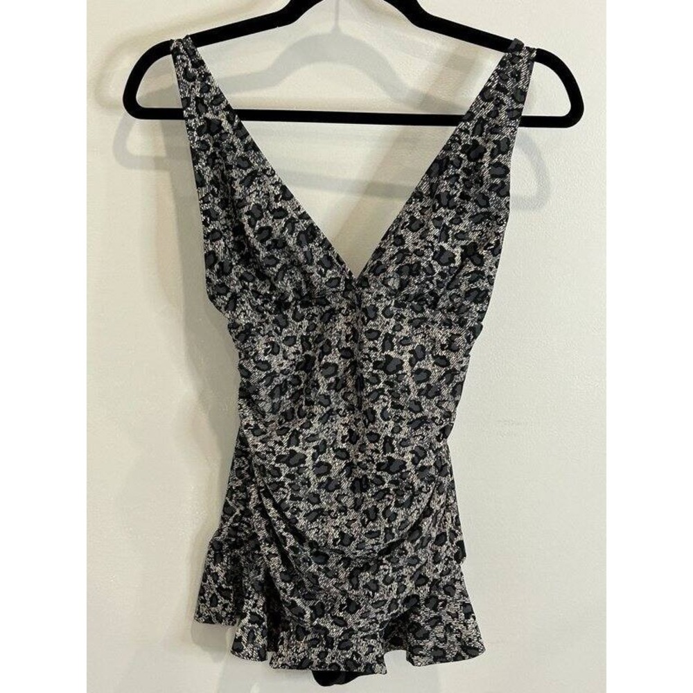 Shore Shapes Swimwear Black Gray Animal Print One Piece Swimsuit Swimdress 8